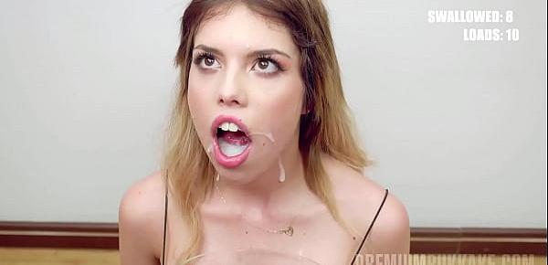 trendsPremiumBukkake - Macarena Lewis swallows 56 huge mouthful cumshots